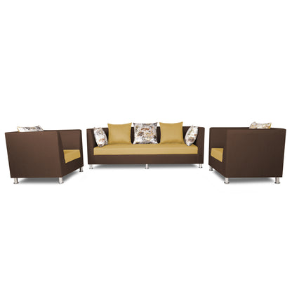 Adorn India Exclusive Two Tone Alica 3-1-1 Five Seater Sofa Set (Brown & Beige), Wood, Foam