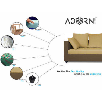 Adorn India Zink Straight line Wooden L Shape 5 Seater Sofa with Plain Cushion (Brown & Beige)