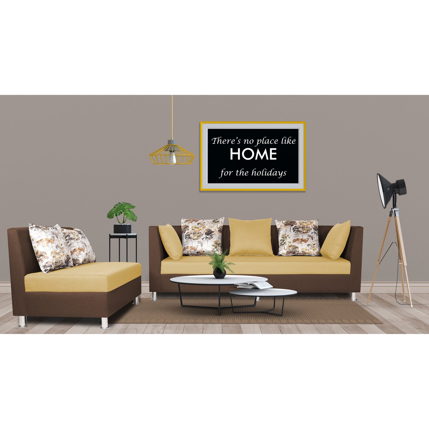 Adorn India Exclusive Two Tone Alica Modular Sofa Set (Wood & Fabric, Brown & Beige)