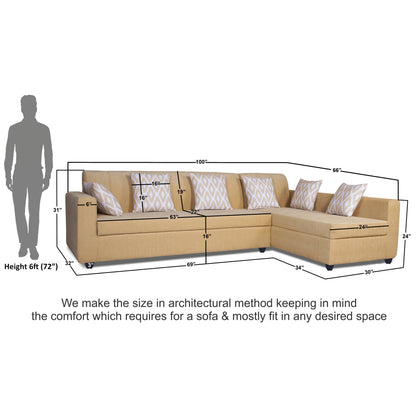 Adorn India Rio Highback L Shape 6 Seater Sofa Set (Right Hand Side) (Beige) (3 Year Warranty)