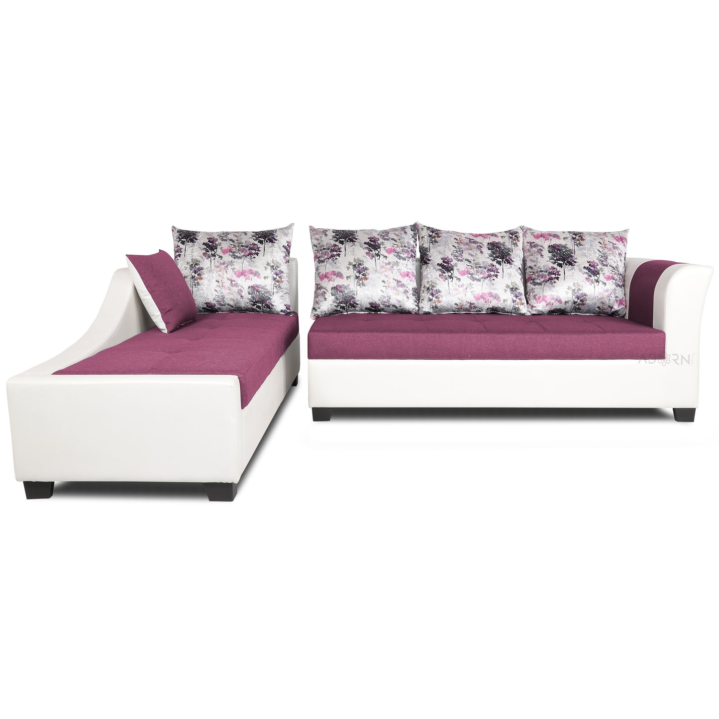 Adorn India Aliana L Shape Leatherette Fabric 6 Seater Sofa Set LHS (Light Purple & White)