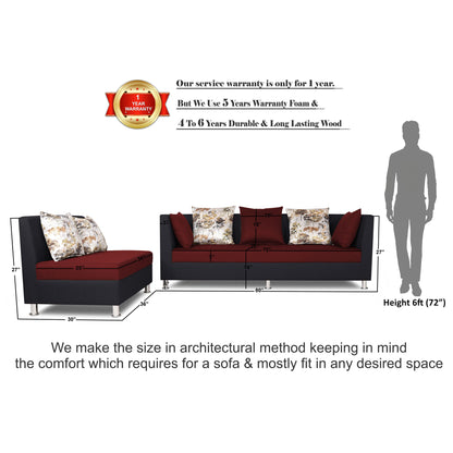 Adorn India Exclusive Two Tone Alica Modular Sofa Set (Maroon & Black), Wood, Foam
