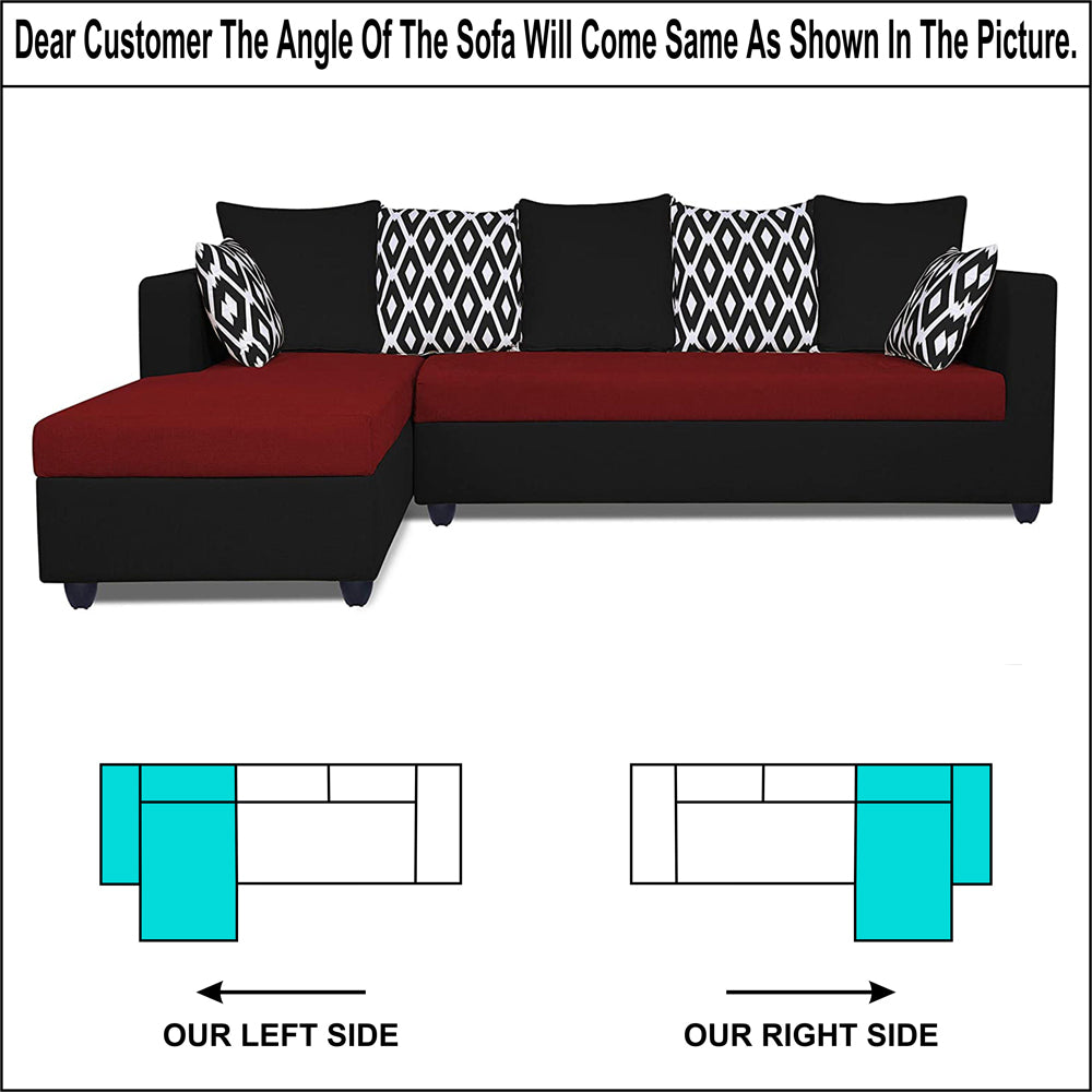 Adorn India Zink Straight line L Shape 5 Seater Sofa Rhombus Cushion (Left Side Handle)(Red & Black)