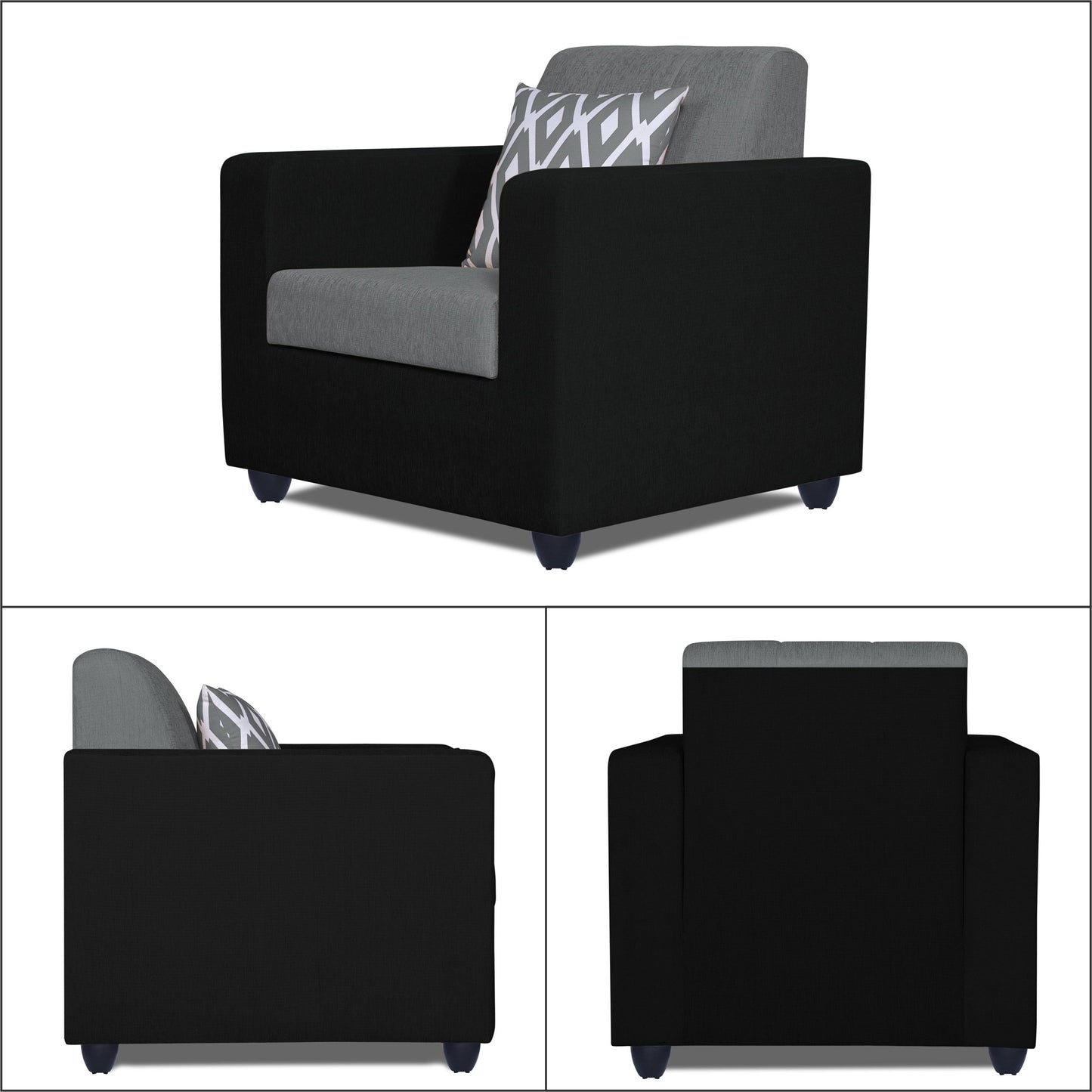 Adorn India Rio Highback 3-1-1 5 Seater Sofa Set (Black & Grey)