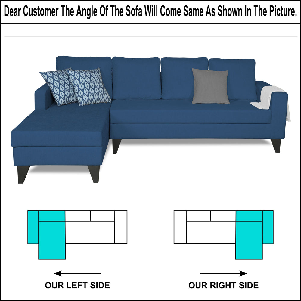 Adorn India Hallton Plain L Shape 6 Seater Sofa Set LHS (Blue) (3 Year Warranty)