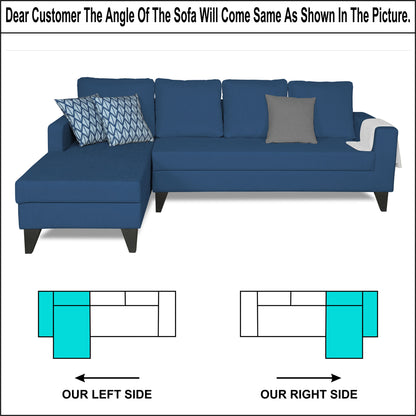 Adorn India Hallton Plain L Shape 6 Seater Sofa Set LHS (Blue) (3 Year Warranty)
