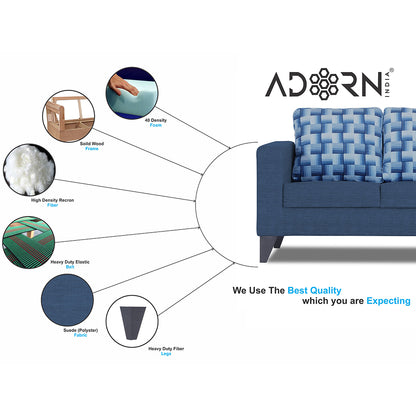 Adorn India Straight line Plus Bricks 2 Seater Sofa (Blue) (3 Year Warranty)