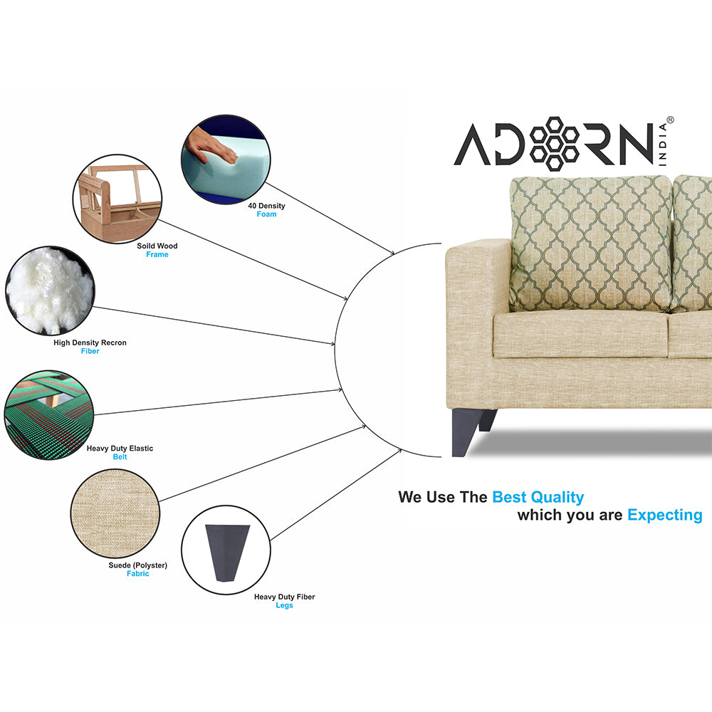 Adorn India Straight line Plus Blossom 2 Seater Sofa (Beige) (3 Year Warranty)