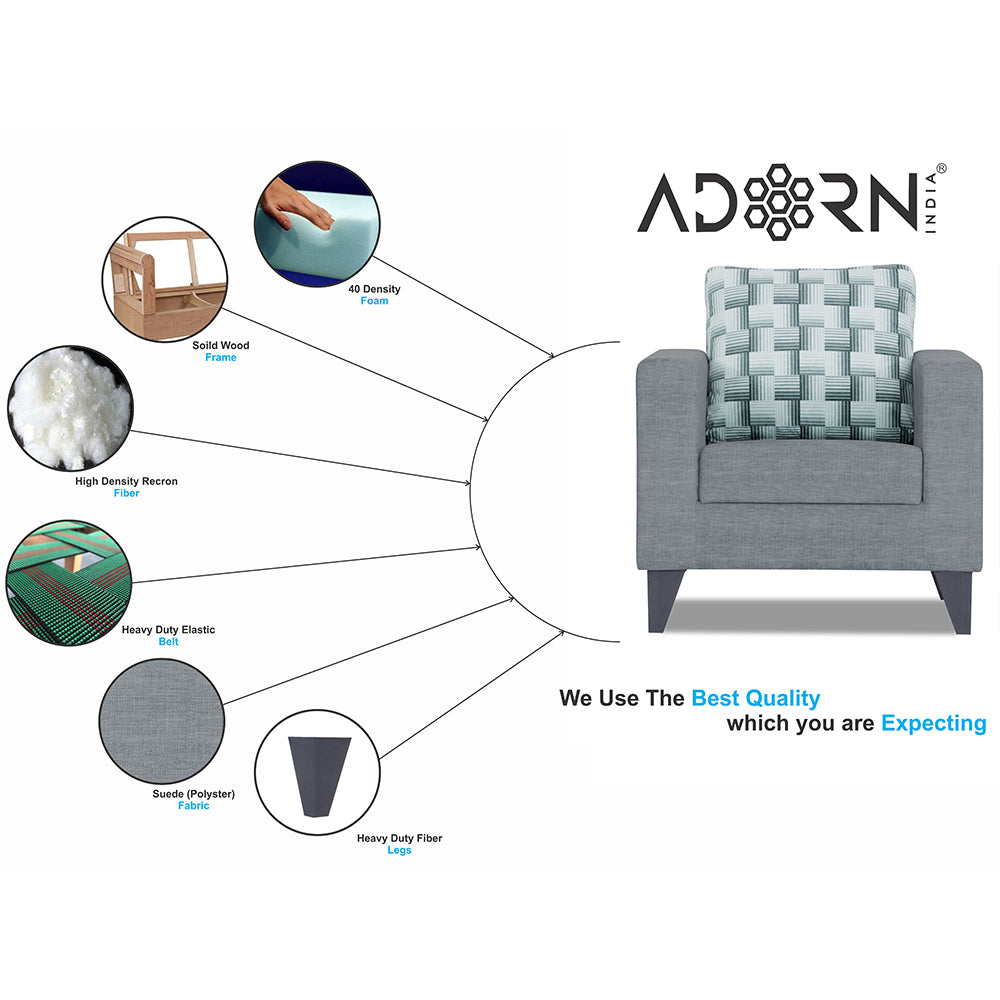 Adorn India Straight line Plus Bricks 1 Seater Sofa (Grey) (3 Year Warranty)