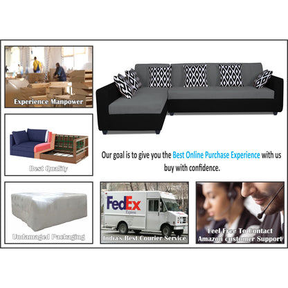 Adorn India Rio High Back L Shape 6 Seater Sofa Set (Left Side Handle) (Grey & Black)