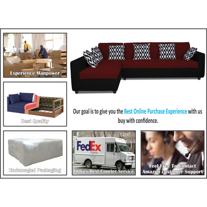 Adorn India Rio High Back L Shape 6 Seater Sofa Set (Left Side Handle)(Maroon & Black)