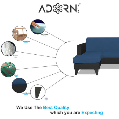 Adorn India Aladra L Shape Decent 5 Seater Sofa Set LHS (Blue & Black) (3 Year Warranty)