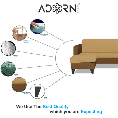 Adorn India Aladra L Shape Decent 5 Seater Sofa Set LHS (Brown & Beige) (3 Year Warranty)