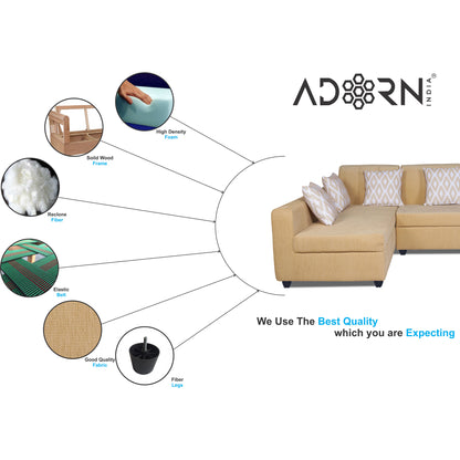 Adorn India Rio Highback L Shape 6 Seater corner Sofa Set (Left Side Handle) (Beige) (3 Year Warranty)