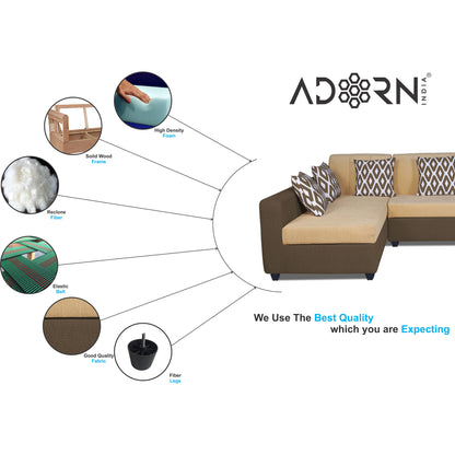 Adorn India Rio Highback L Shape 6 Seater Sofa Set (Left Hand Side) (Brown & Beige) (3 Year Warranty)