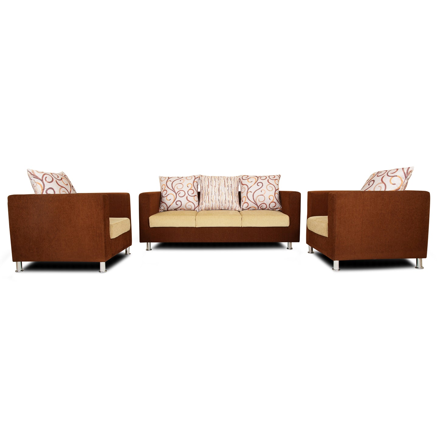 Adorn India Dexter Sofa Set 3-1-1 digitel Print (Brown & Beige)