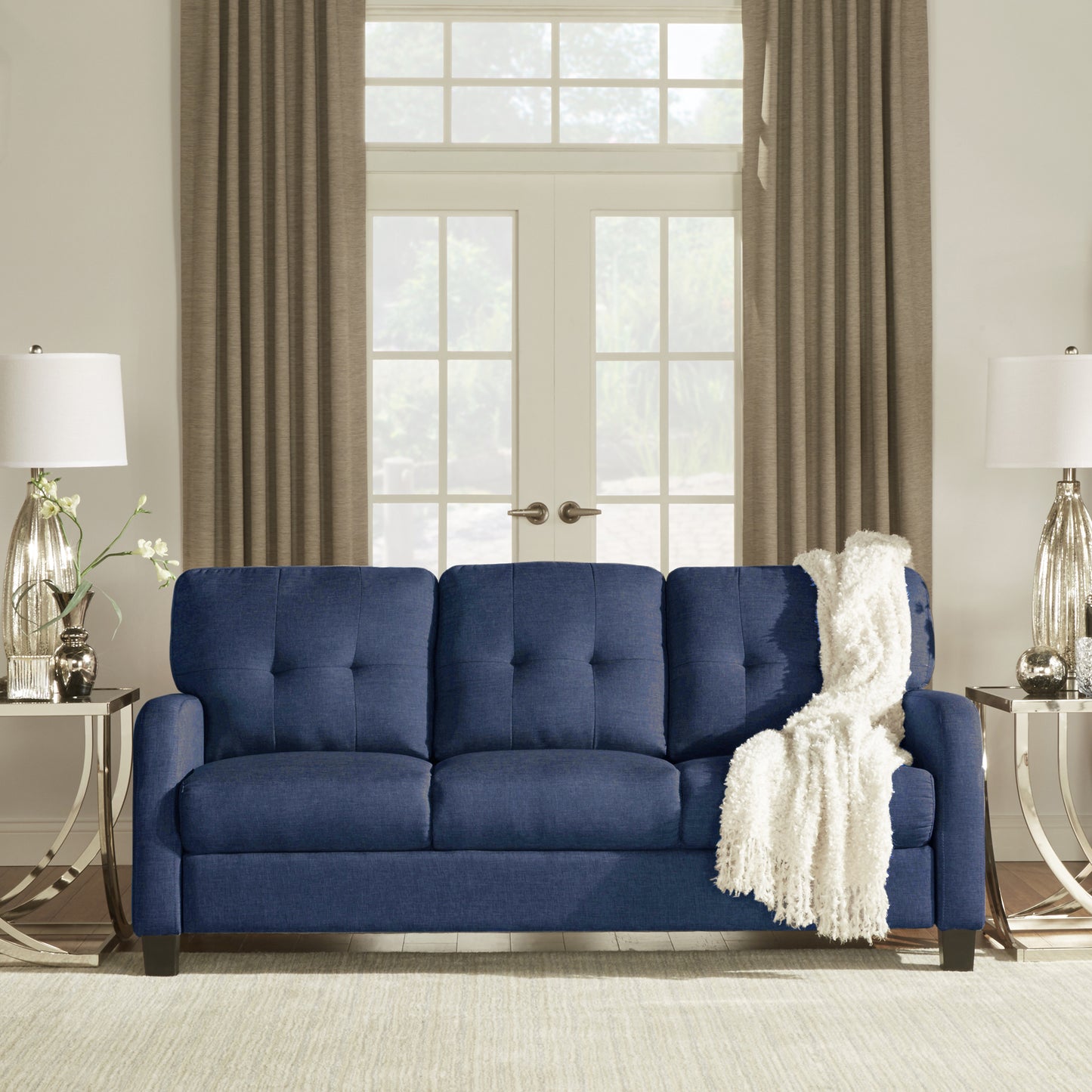 Adorn India Astor 3+1+1 5 Seater Sofa Set (Blue) (3 Year Warranty)