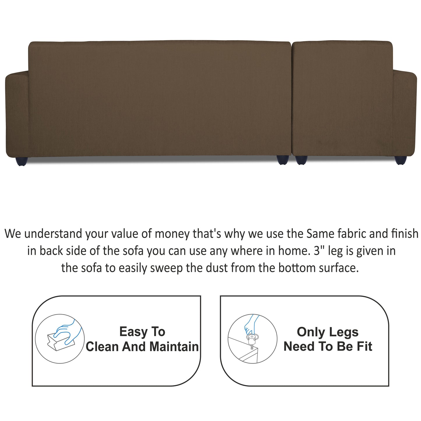 Adorn India Rio Decent L Shape 6 Seater Corner Sofa Set Left Side Handle (Brown) (3 Year Warranty)
