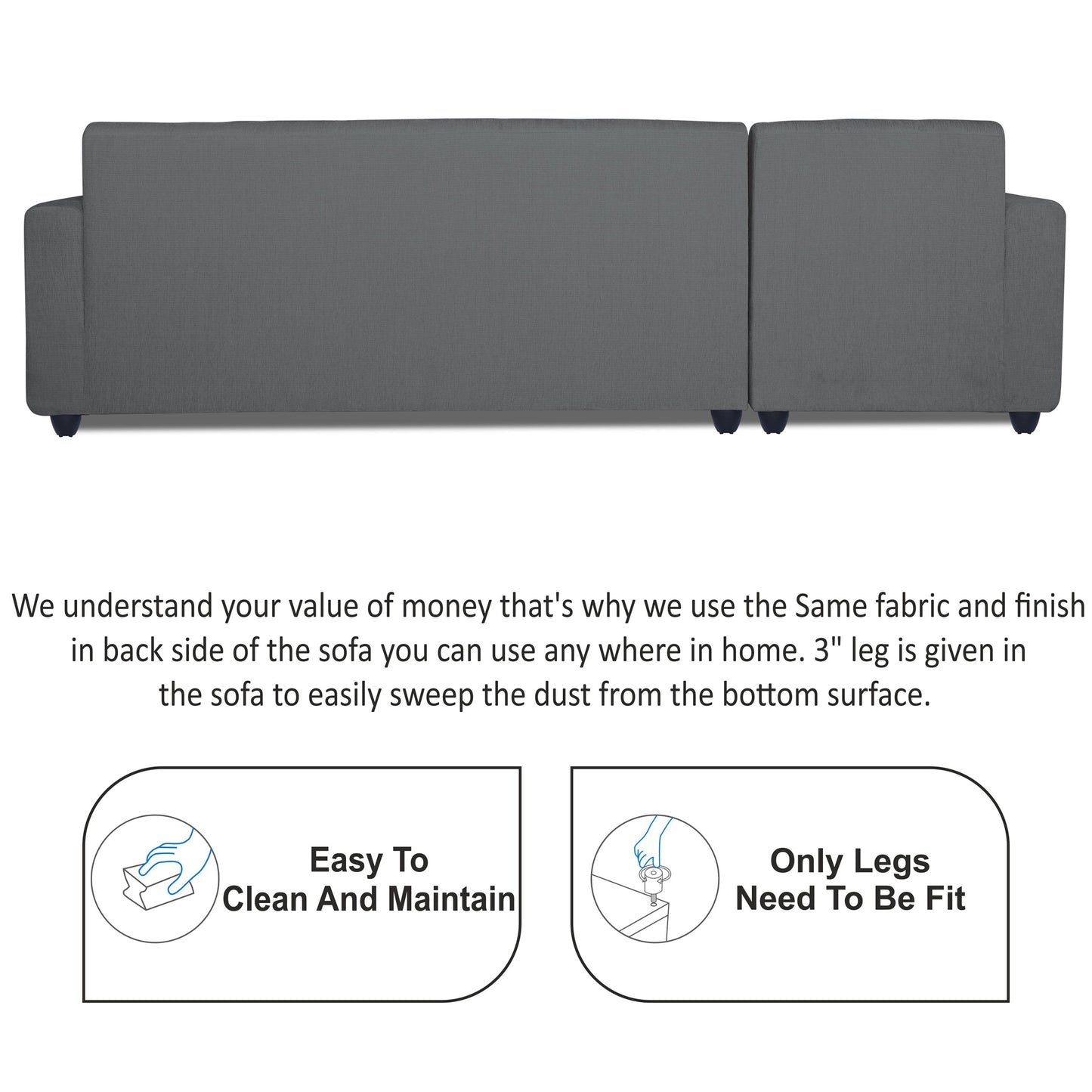 Adorn India Rio Decent L Shape 6 Seater Corner Sofa Set Left Side Handle (Grey) (3 Year Warranty)