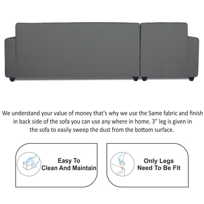 Adorn India Rio Decent L Shape 6 Seater Corner Sofa Set Left Side Handle (Grey) (3 Year Warranty)