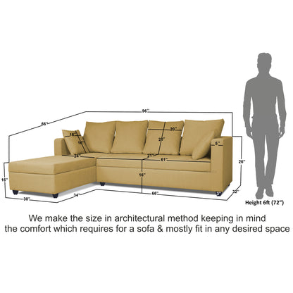 Adorn India Zink Straight line L Shape 5 Seater Sofa Plain Cushion (Left Side Handle) (Beige)
