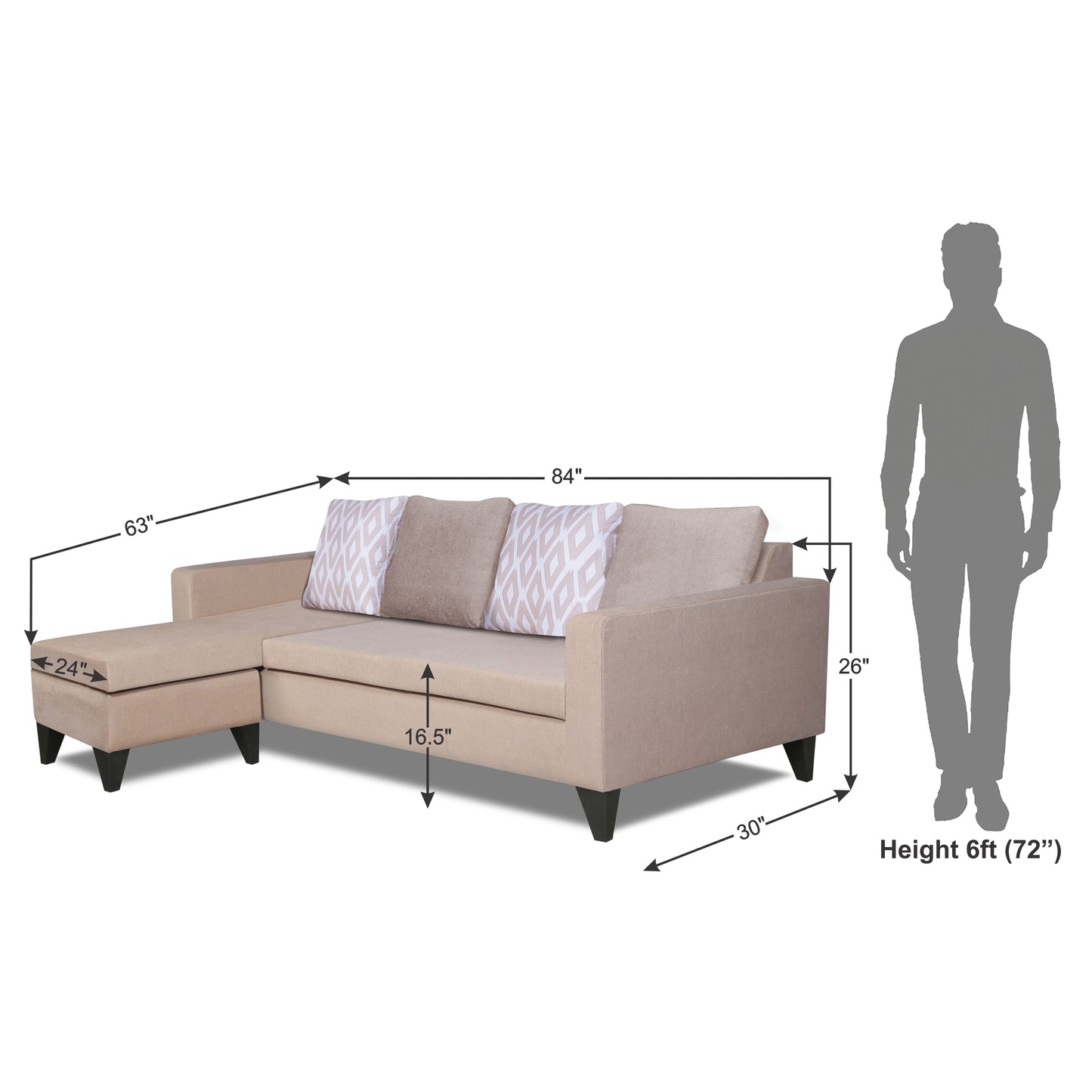 Adorn India Beetle Rhombus L Shape 5 Seater Sofa Set LHS (Beige) (3 Year Warranty)