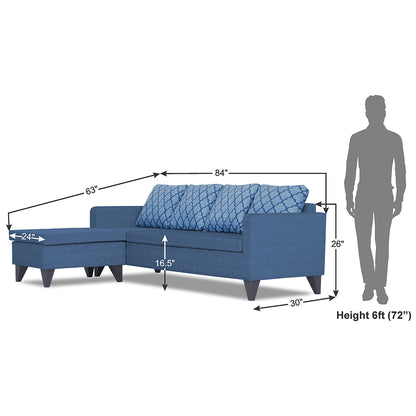 Adorn India Dorothy Blossom L Shape 5 Seater Sofa Set (Left Hand Side) (Blue) (3 Year Warranty)