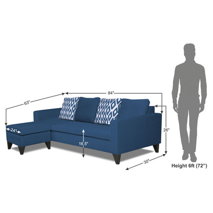 Adorn India Beetle L Shape 5 Seater Sofa Set Rhombus (Left Hand Side) (Blue)