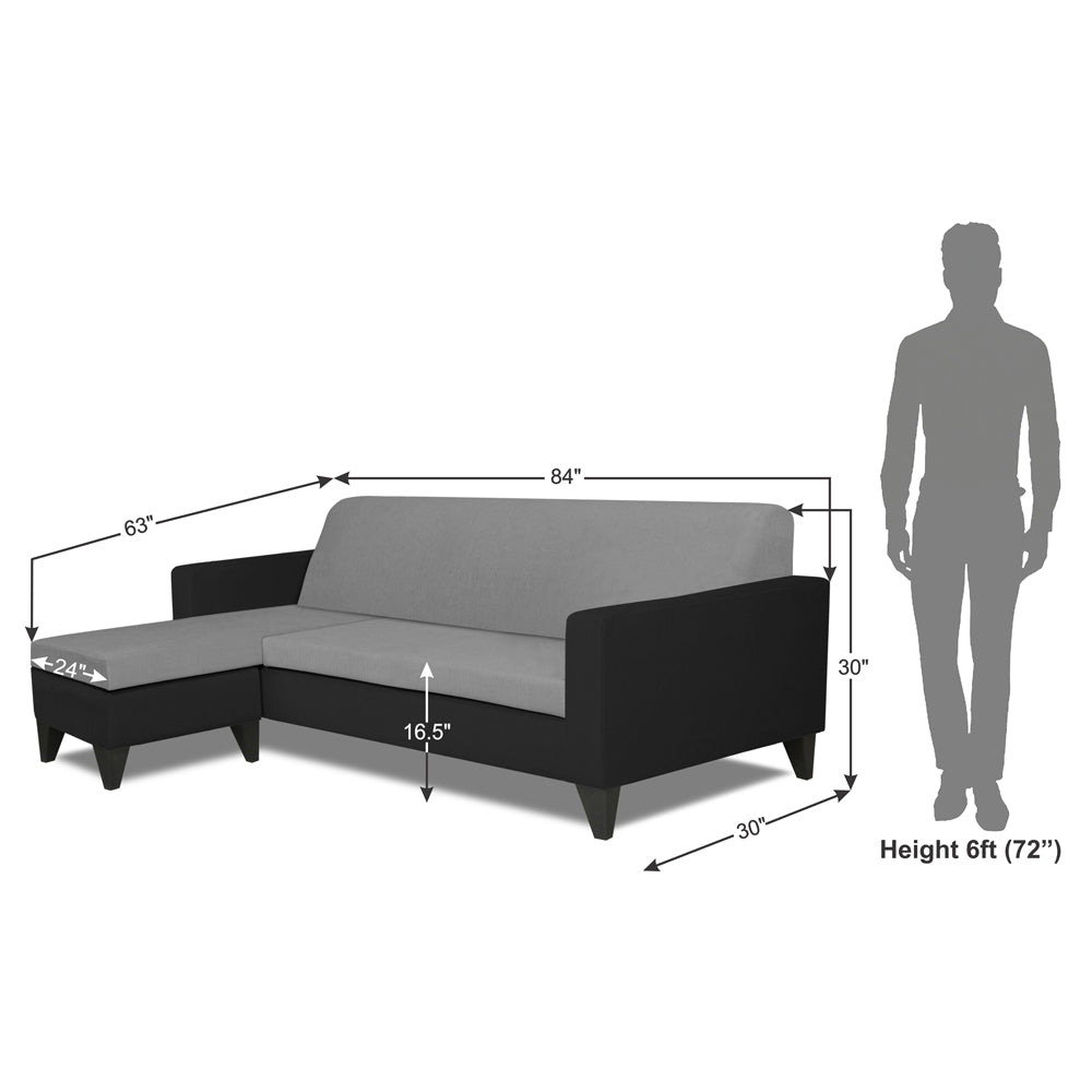 Adorn India Aladra L Shape Decent 5 Seater Sofa Set LHS (Grey & Black) (3 Year Warranty)