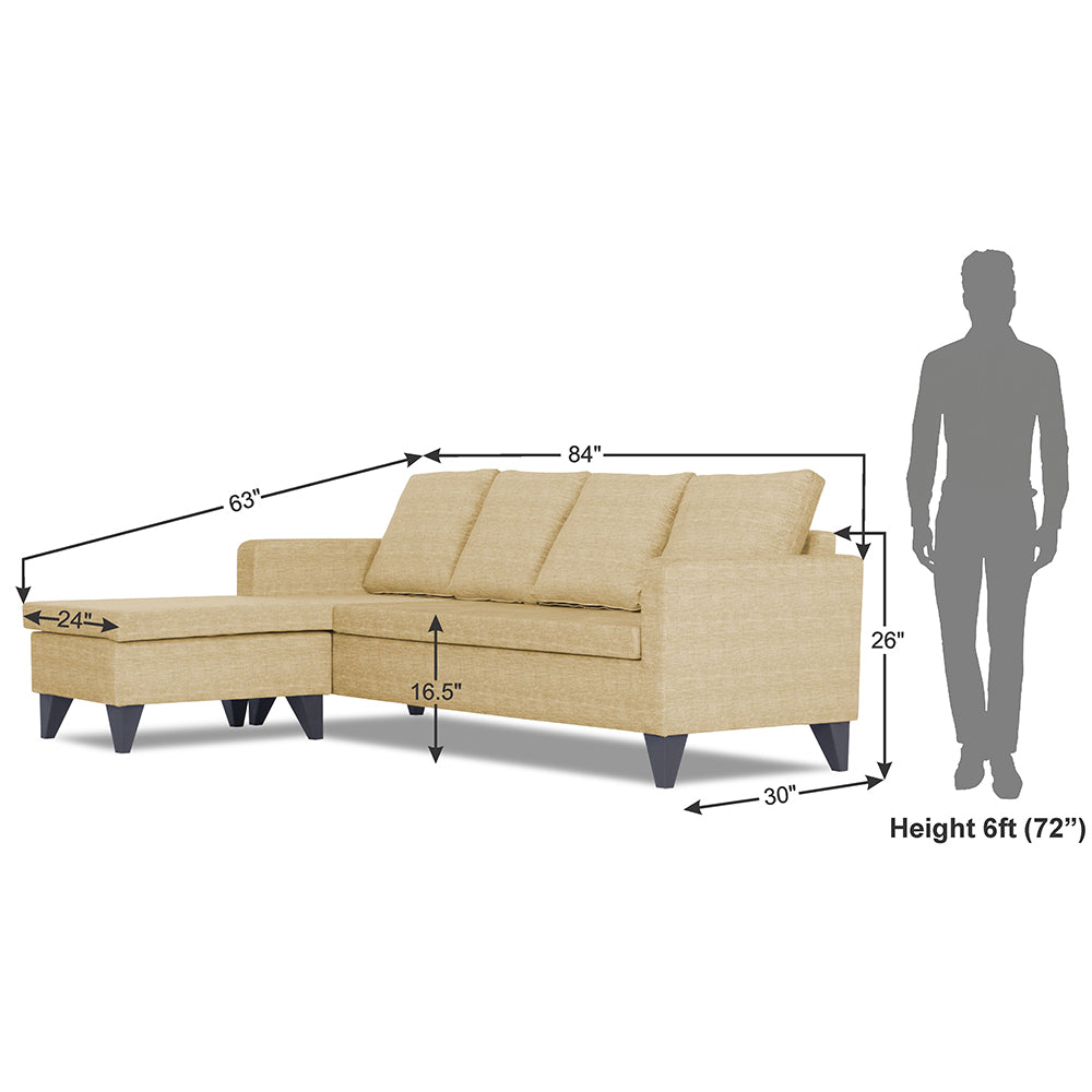Adorn India Jonas Decent L Shape 5 Seater Sofa Set LHS (Beige) (3 Year Warranty)