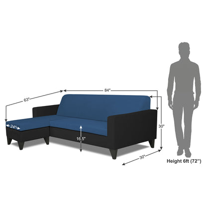 Adorn India Aladra L Shape Decent 5 Seater Sofa Set LHS (Blue & Black) (3 Year Warranty)