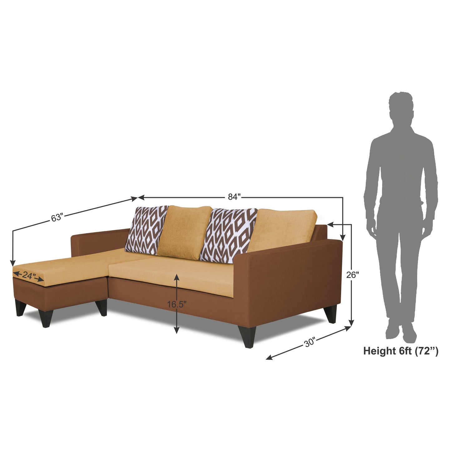 Adorn India Beetle Rhombus L Shape 5 Seater Sofa Set LHS (Brown & Beige) (3 Year Warranty)