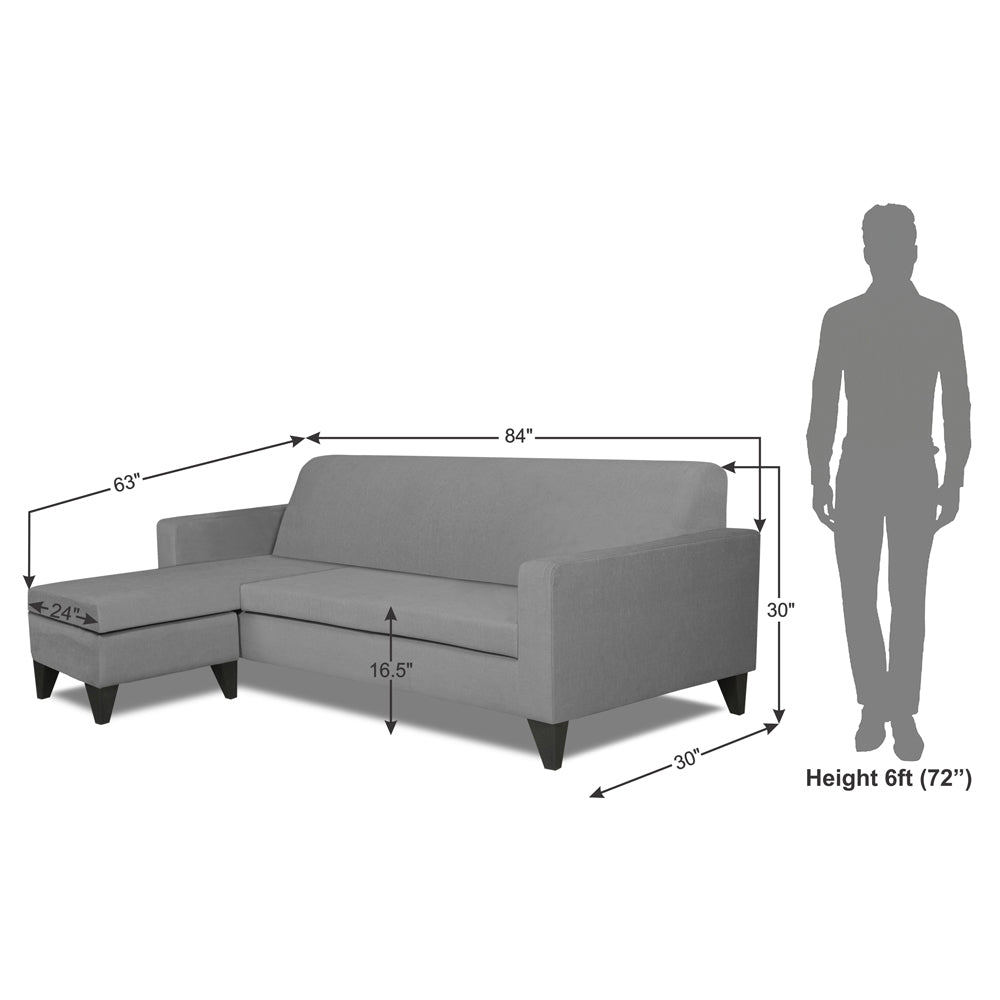 Adorn India Aladra L Shape Decent 5 Seater Sofa Set LHS (Grey) (3 Year Warranty)