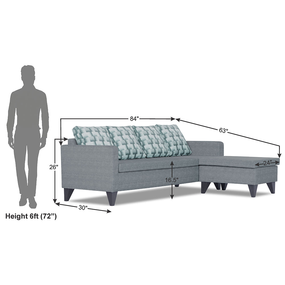 Adorn India Calloway Bricks L Shape 5 Seater Sofa Set (Right Hand Side) (Grey)