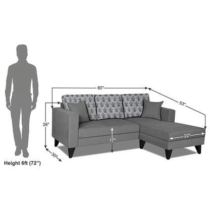 Adorn India Parker Leaf L Shape 4 Seater Sofa Set (Right Hand Side) (Grey) Martin Plus (3 Year Warranty)