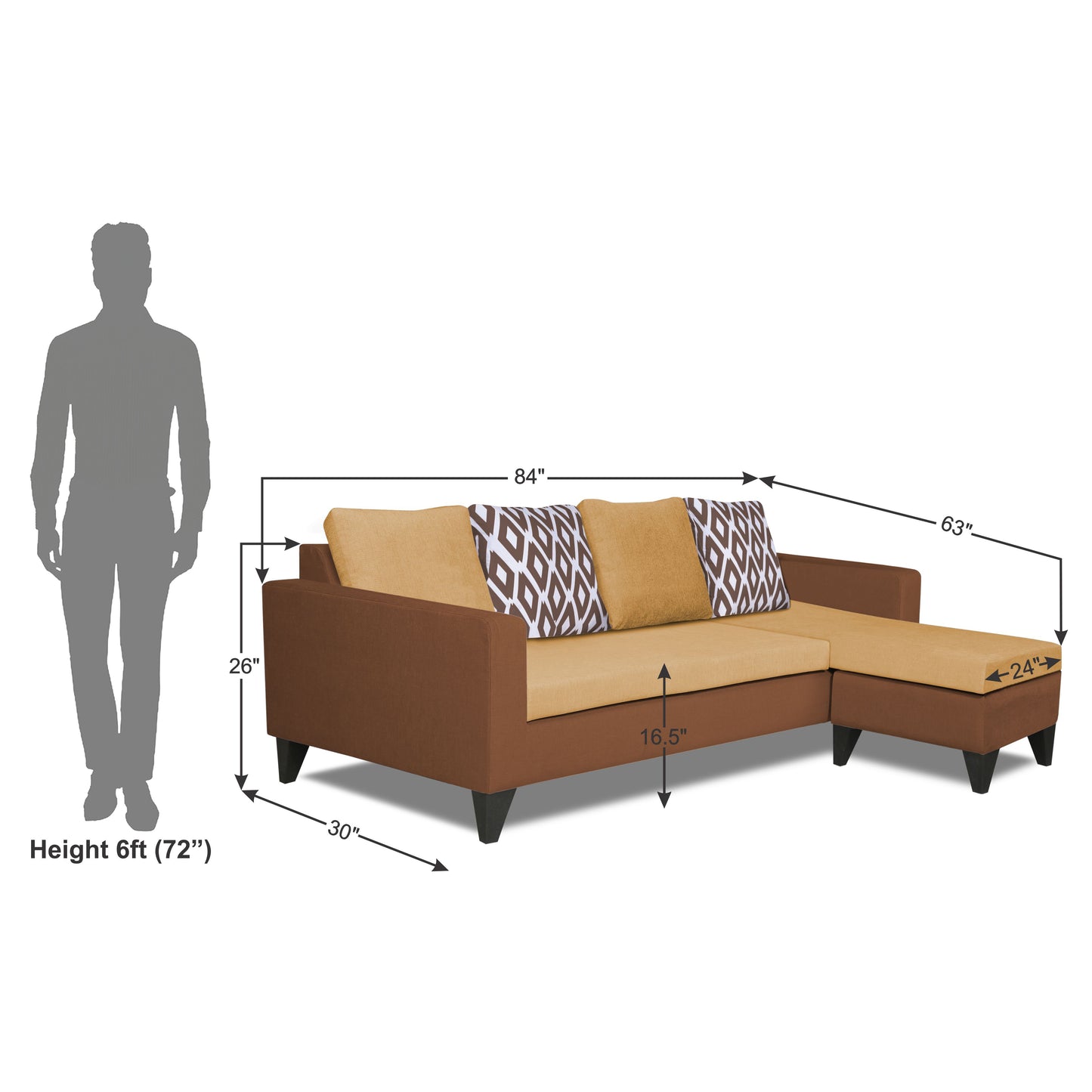 Adorn India Beetle Rhombus L Shape 5 Seater Sofa Set RHS (Brown & Beige) (3 Year Warranty)