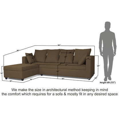 Adorn India Zink Straight line L Shape 6 Seater Sofa Plain Cushion (Left Side Handle)(Camel)