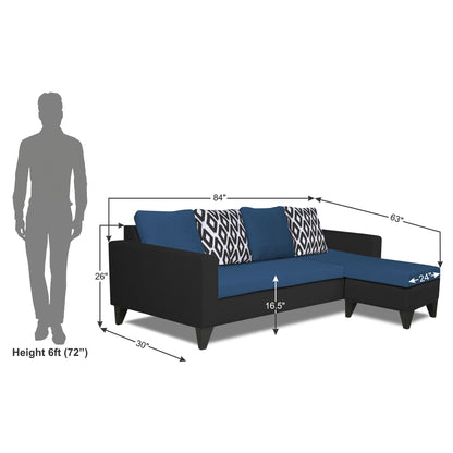Adorn India Beetle Rhombus L Shape 5 Seater Sofa Set RHS (Blue & Black) (3 Year Warranty)