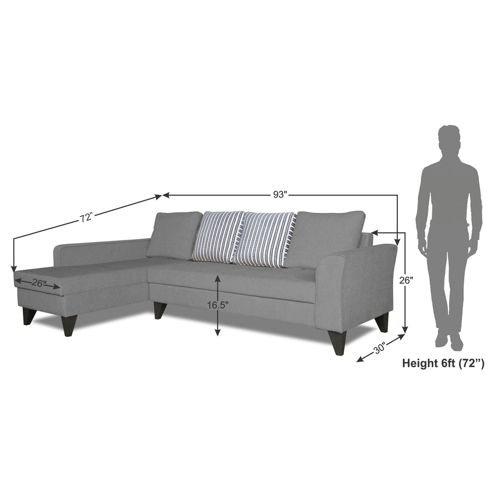 Adorn India Maddox Stripes L Shape 6 Seater Sofa Set LHS (Grey) (3 Year Warranty)