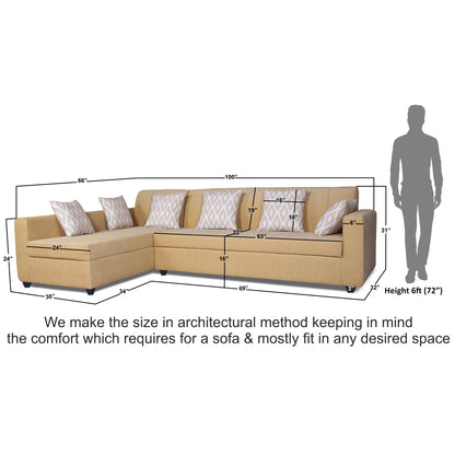 Adorn India Rio Highback L Shape 6 Seater corner Sofa Set (Left Side Handle) (Beige) (3 Year Warranty)