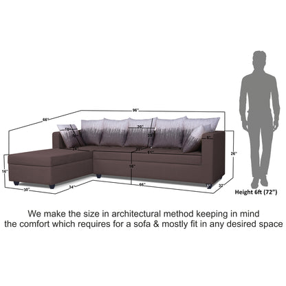 Adorn India Zink Straight line L Shape 6 Seater Sofa Wave Cushion (Left Side Handle)(Brown)