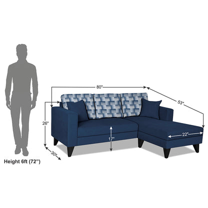 Adorn India Berlin Bricks L Shape 4 Seater Sofa Set (Right Hand Side) (Blue) Martin Plus (3 Year Warranty)