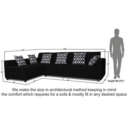 Adorn India Rio High Back L Shape 6 Seater Sofa Set (Left Side Handle)(Black)