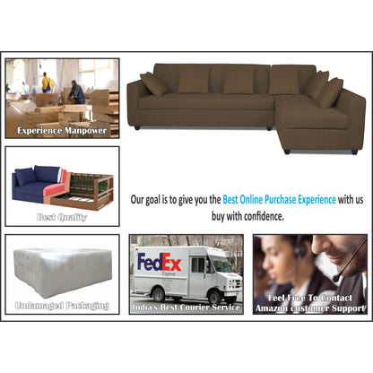Adorn India Rio Decent L Shape 6 Seater Corner Sofa Set Right Side Handle (Brown) (3 Year Warranty)