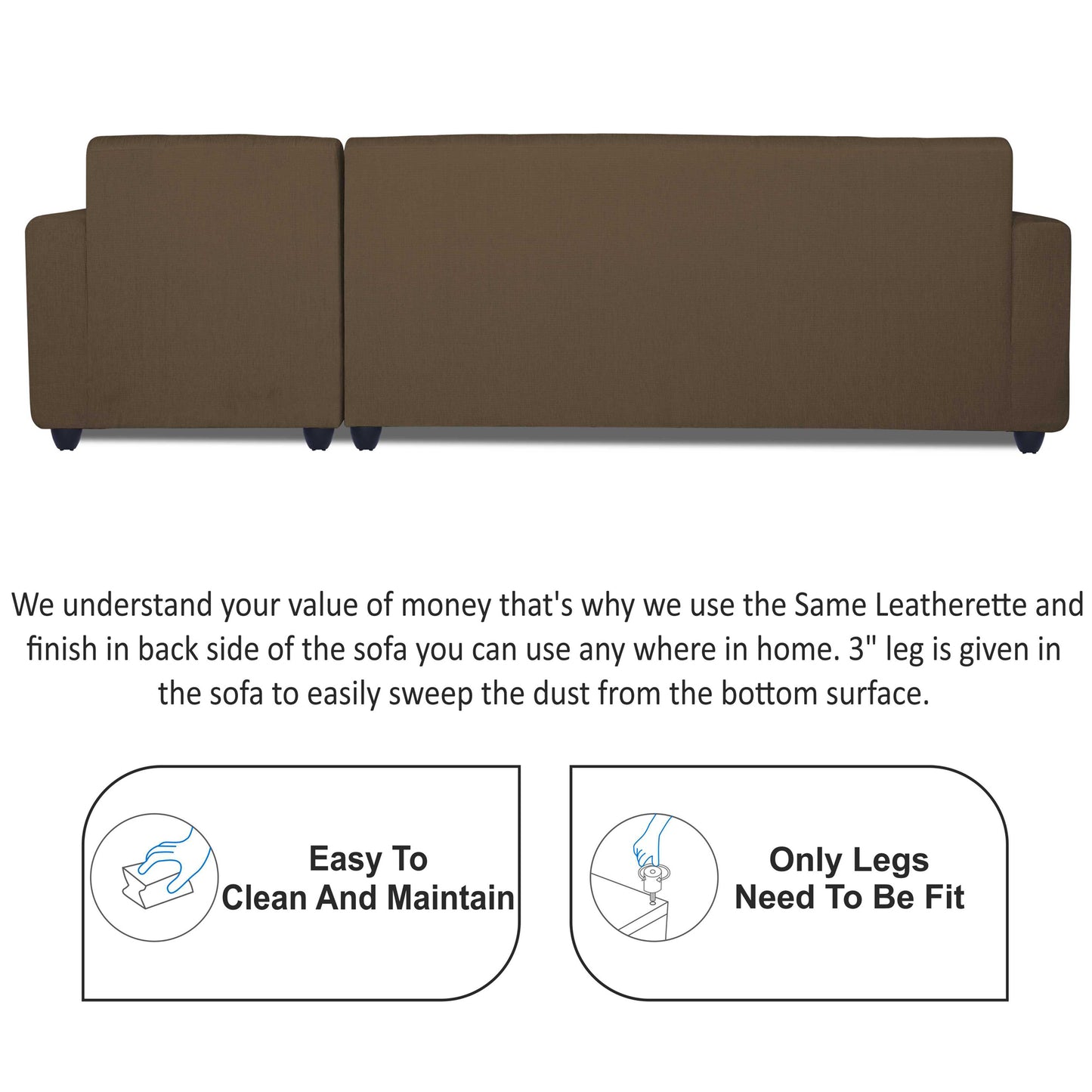 Adorn India Rio Decent L Shape 6 Seater Corner Sofa Set Right Side Handle (Brown) (3 Year Warranty)