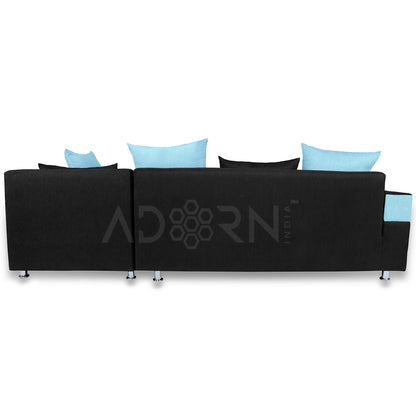 Adorn India Adillac 5 Seater Corner Sofa(Sky Blue & Black)