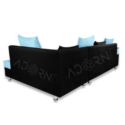 Adorn India Adillac 5 Seater Corner Sofa(Sky Blue & Black)